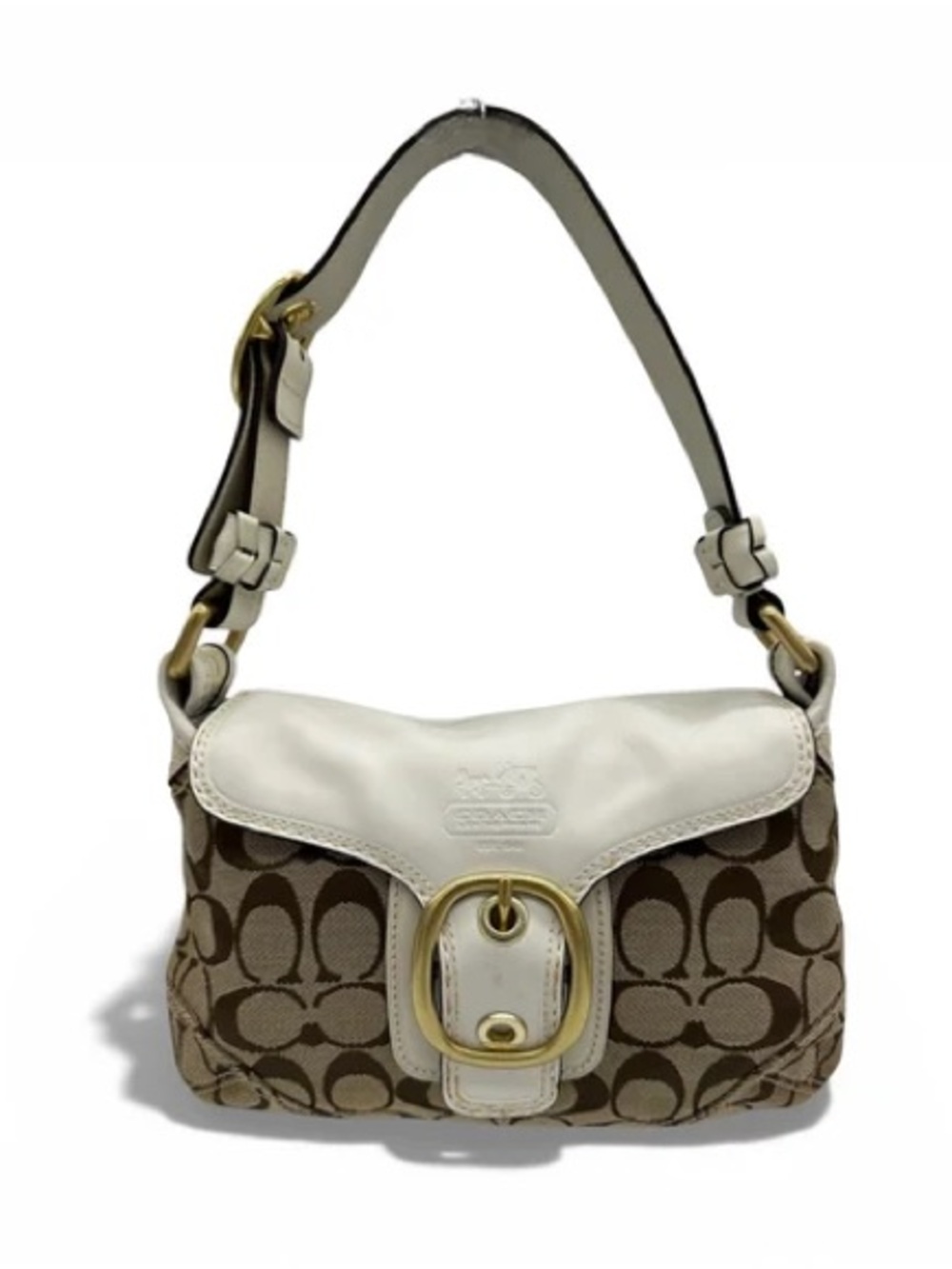 Coach Signature Canvas Small Hobo Bag in Khaki/White rare soho bleeker